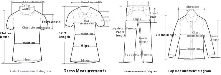 T-shirt measurement diagram showing labeled dimensions for shoulder width sleeve length chest circumference waistline skirt length and hem for men’s textured short sleeve button up shirt