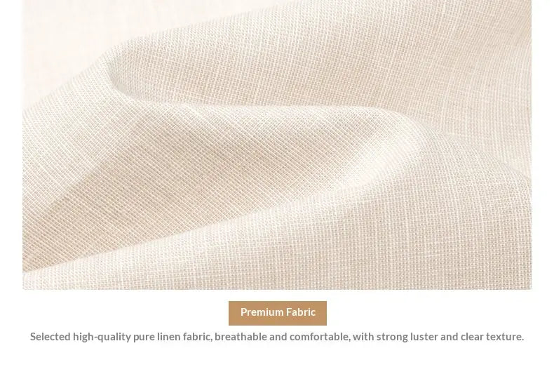 men linen mandarin collar slim shirt made of soft off-white linen fabric with subtle sheen and visible weave texture