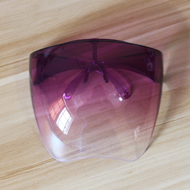 Purple gradient multifunctional anti-splash face shield sunglasses featuring a sleek transparent design for protective use.