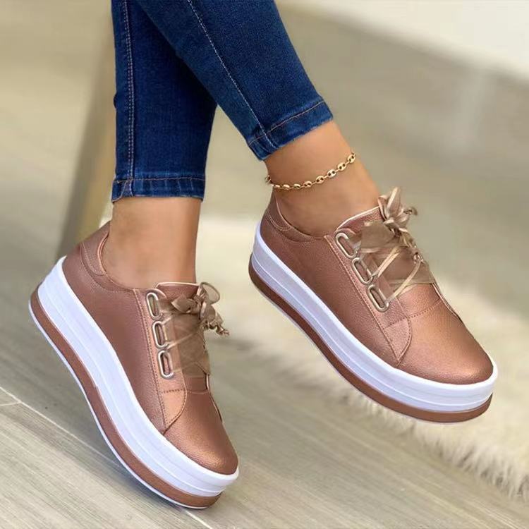 Women’s Metallic Lace Up Platform Round Toe Casual Shoes