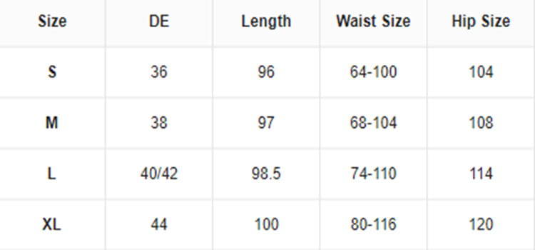 Size chart in inches for the tiered maxi skirt button front lightweight casual garment showing measurements from size s to xl.