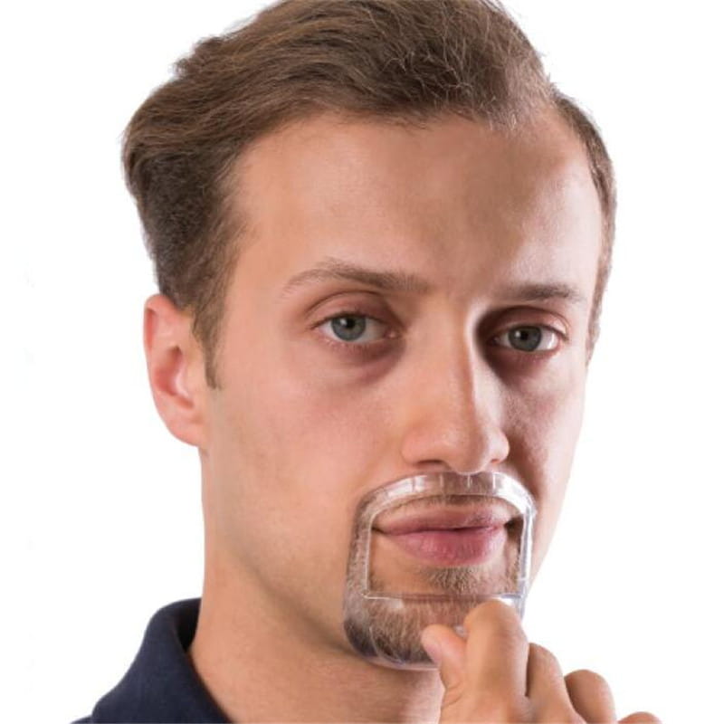Klare Kunststoff-Schnurrbart-Schablone aus dem Bartformungswerkzeug, 5-teiliges transparentes Pflege-Set, ausgelegt für präzises Grooming mit definierter Form.