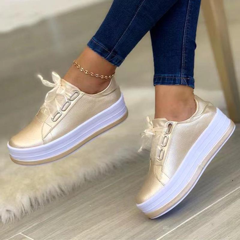 Women’s Metallic Lace Up Platform Round Toe Casual Shoes