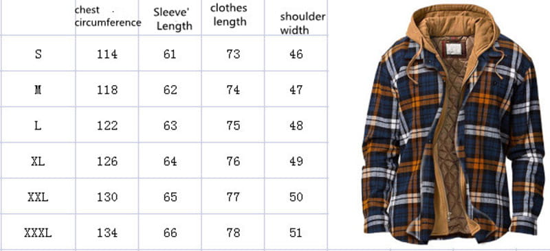 Men quilted plaid hooded jacket featuring a navy orange and white pattern with a tan quilted interior lining.