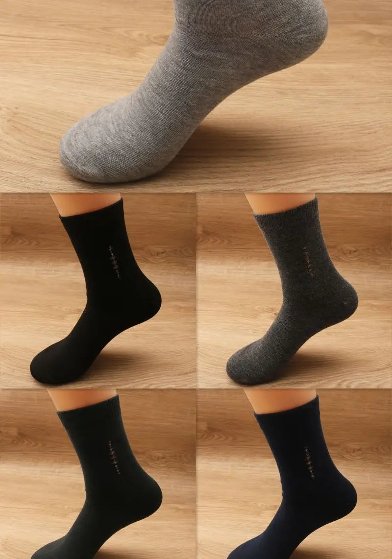 men mid calf crew socks 5 pack in gray featuring a subtle textured knit and small embroidered branding on the side