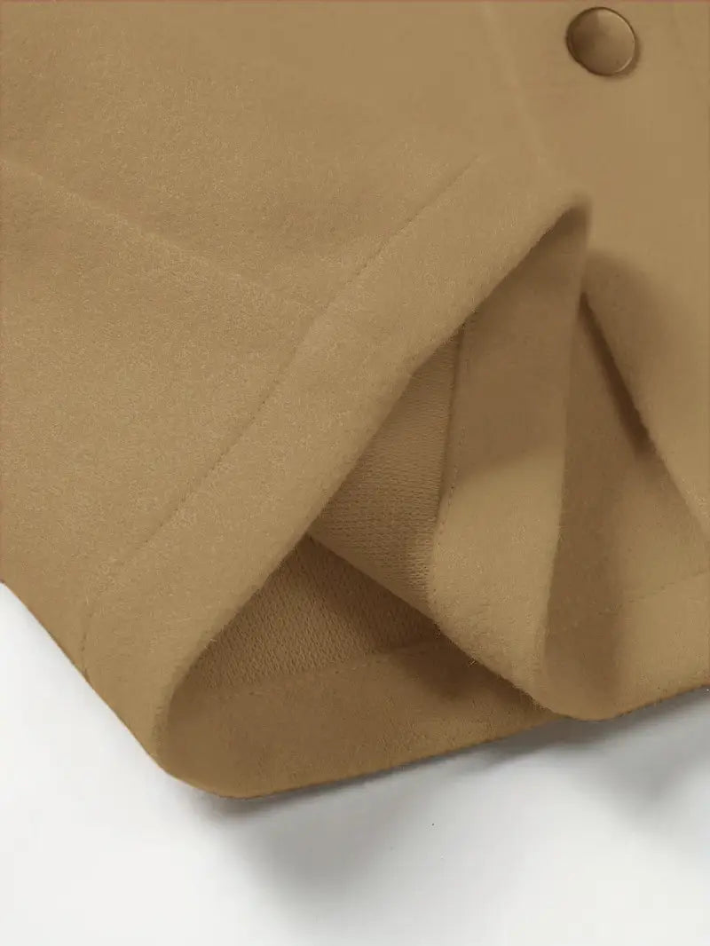 men’s classic slim fit wool blend lapel jacket in tan with single button closure and wool material