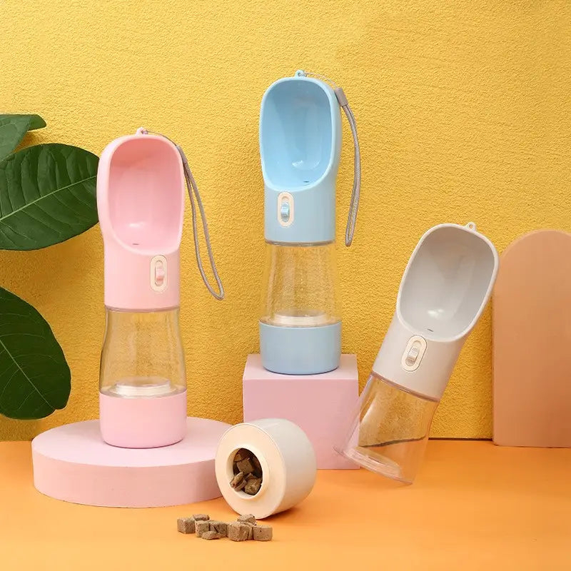 Gourde pour chien portable, gamelle de voyage pour chien 458 ml, avec des embouts souples en silicone rose, bleu et gris, et des corps en verre transparent, pour hydrater facilement votre animal en déplacement