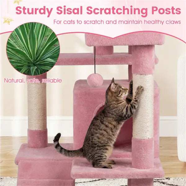 52 Inch Pink Cat Tree Tower with Condos and Perches