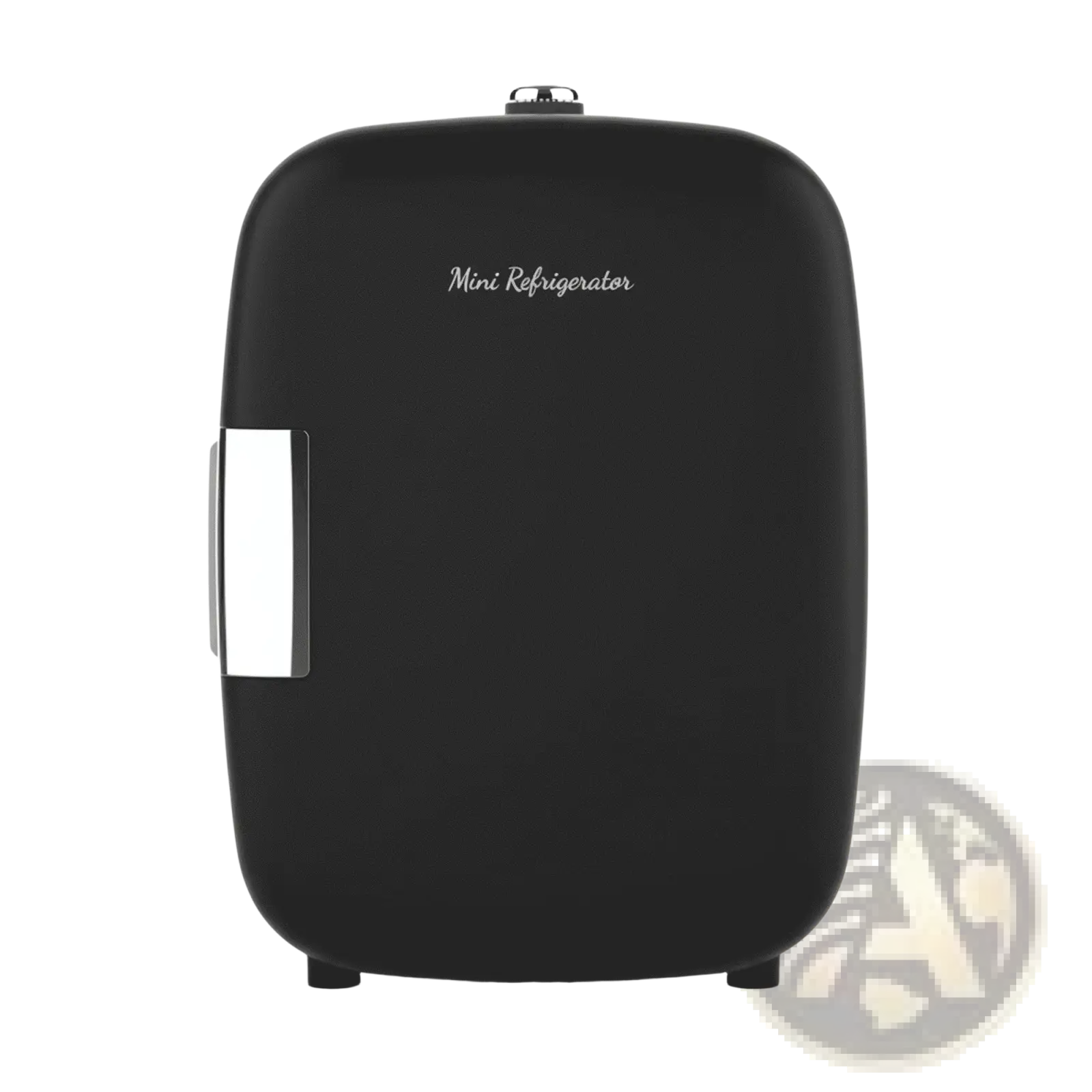 Black matte finish 5l portable mini fridge with sleek silver handle and top knob for skincare and beverages storage