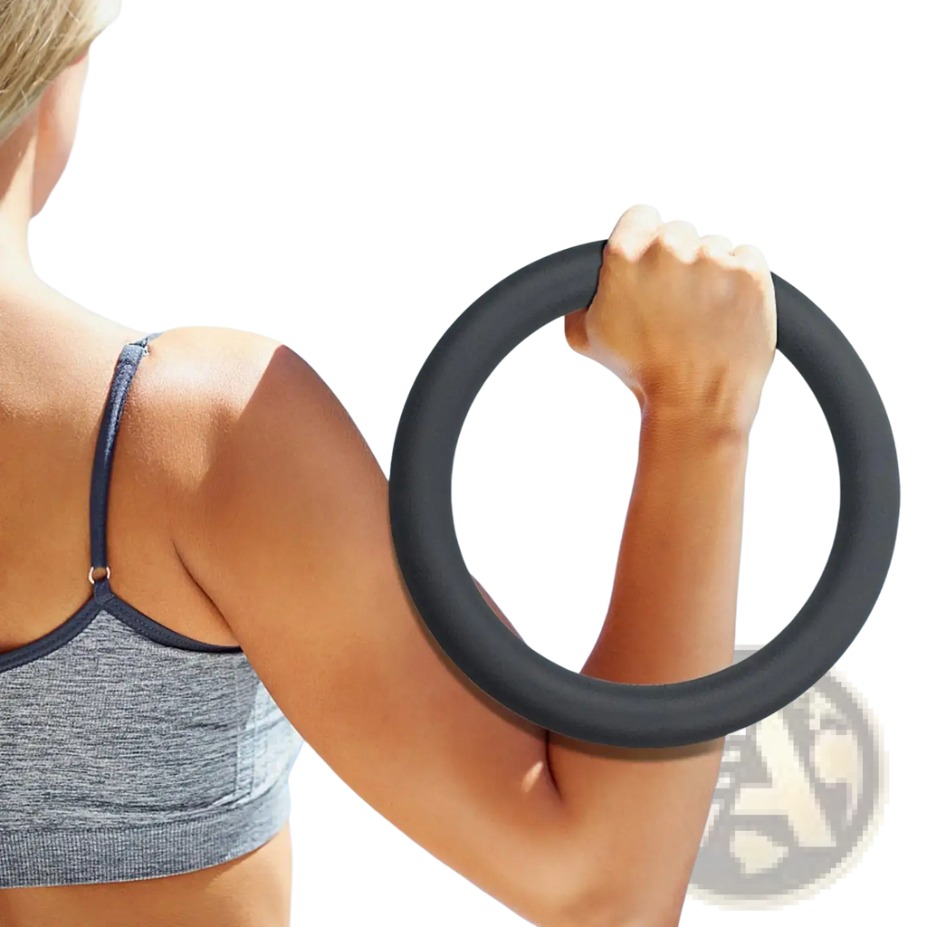 Black rubber 5lb weighted fitness ring for pilates and strength training made of durable material