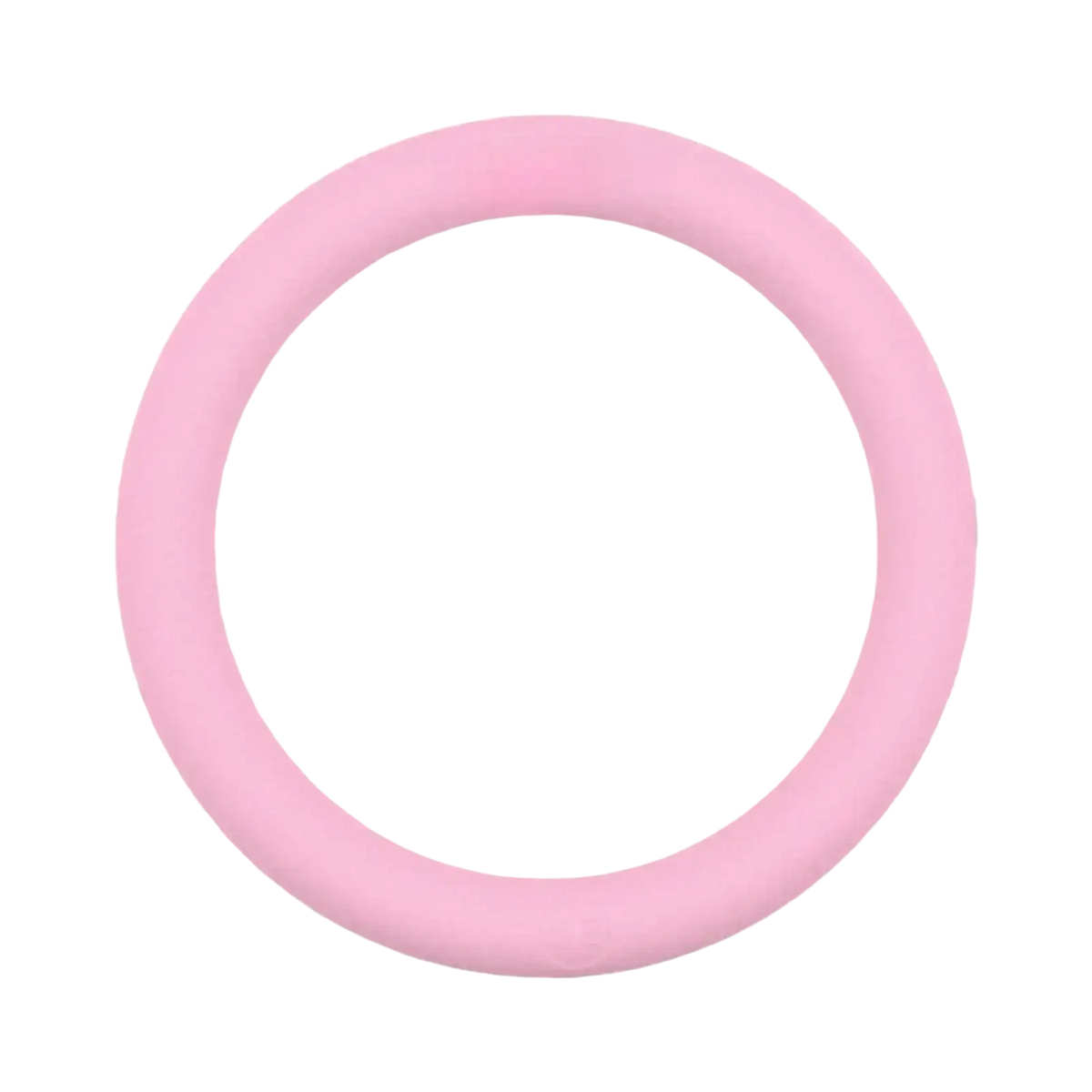A soft pink silicone 5lb weighted fitness ring with a smooth rounded profile for strength training and pilates