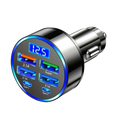 Black 6-in-1 fast charging car adapter with digital display 12.5 and four USB ports including two type-c and super port