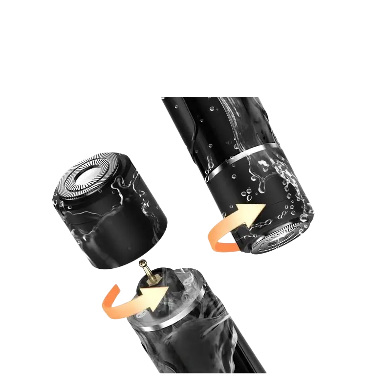 Black electric razor with metallic accents and detachable head for whole body washing in 6 in 1 men grooming kit fast charging time