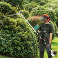 Orange and black safety helmet with mesh face shield for 33cc gas 6-in-1 multi-functional garden trimmer set usage