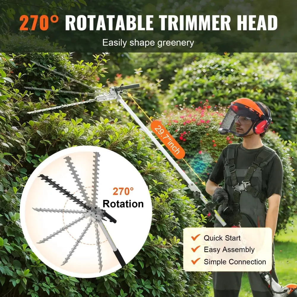 33cc gas 6-in-1 multi-functional garden trimmer with 270-degree rotatable trimmer head and sharp metallic blades