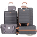 Dark gray abs hard shell spinner suitcases with rose gold accents and tsa lock retractable handles in six piece set
