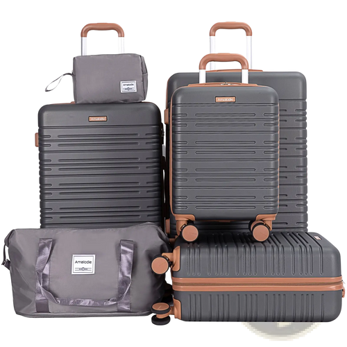 Dark gray abs hard shell spinner suitcases with rose gold accents and tsa lock retractable handles in six piece set
