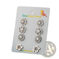 Set of six silver-toned floral stainless steel stud earrings displayed on a card in a 6-piece earring set