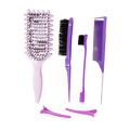 6-piece plastic hair styling and detangling brush set with lavender paddle brush and matching purple tools