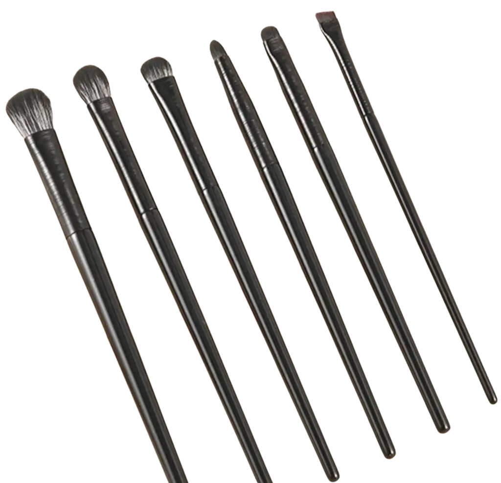 6-piece professional eye makeup brush set with black matte handles and soft bristles for precise application