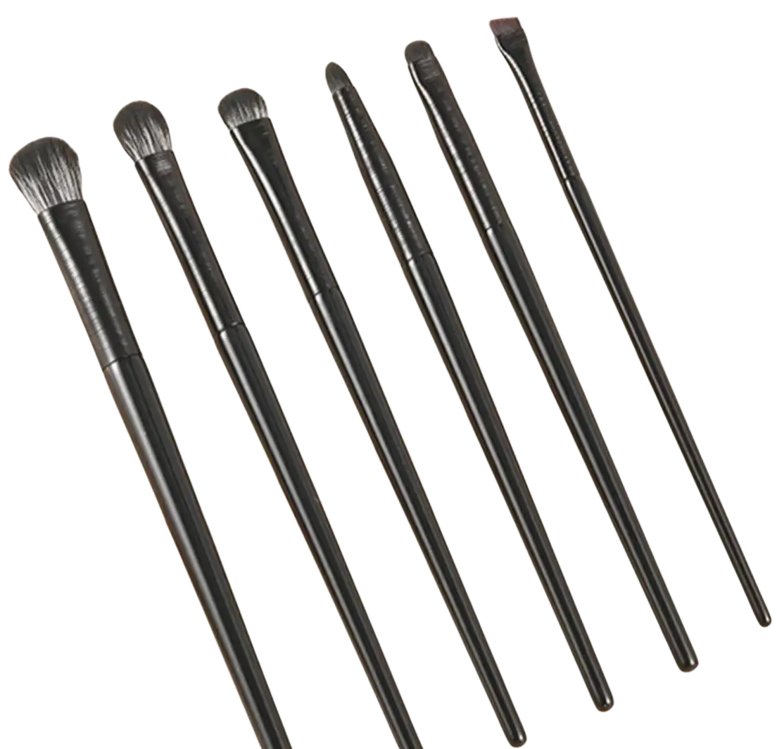 6-piece professional eye makeup brush set with black matte handles and soft bristles for precise application