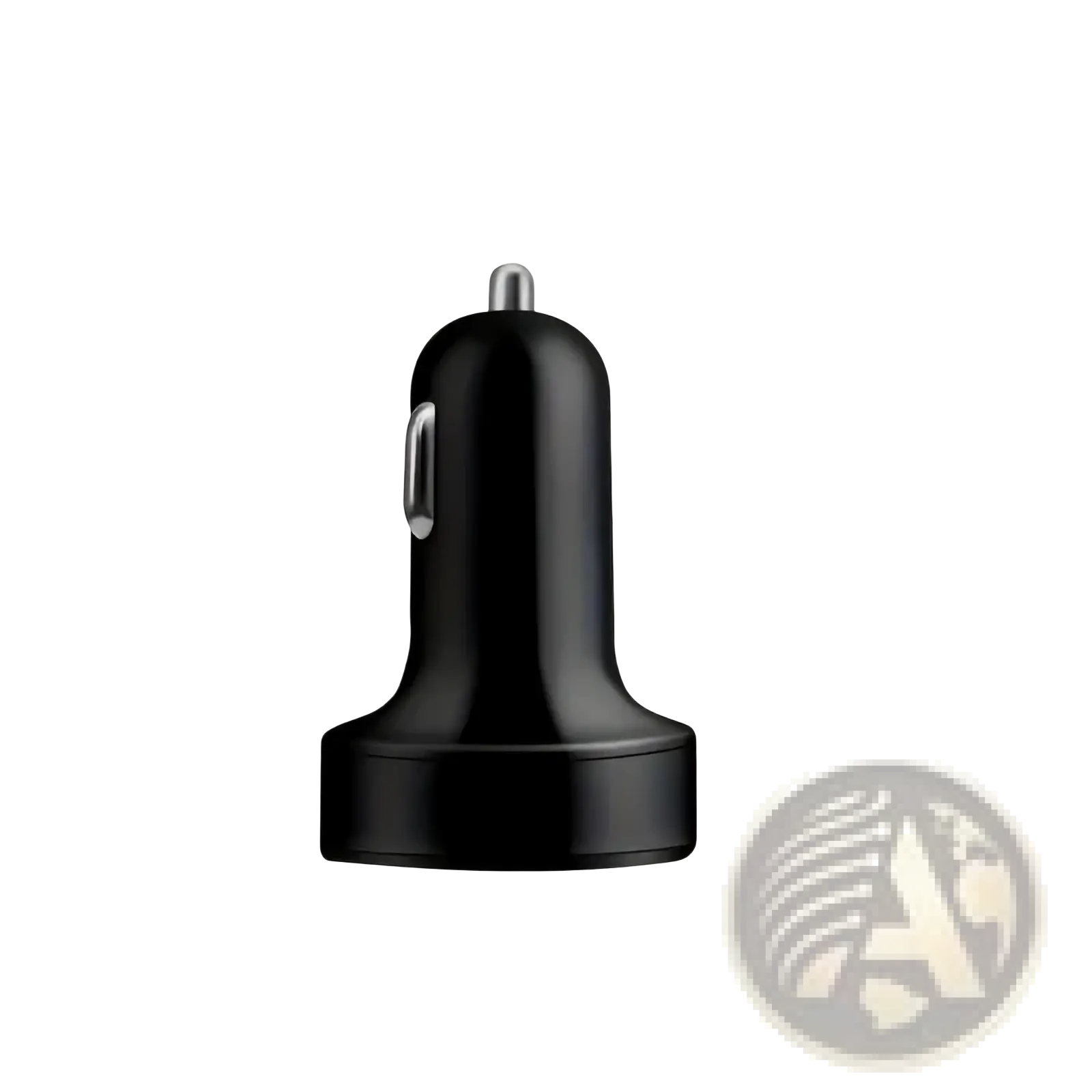 Black plastic 6 port fast car charger with led display featuring a silver usb port and metallic tip shown from back side