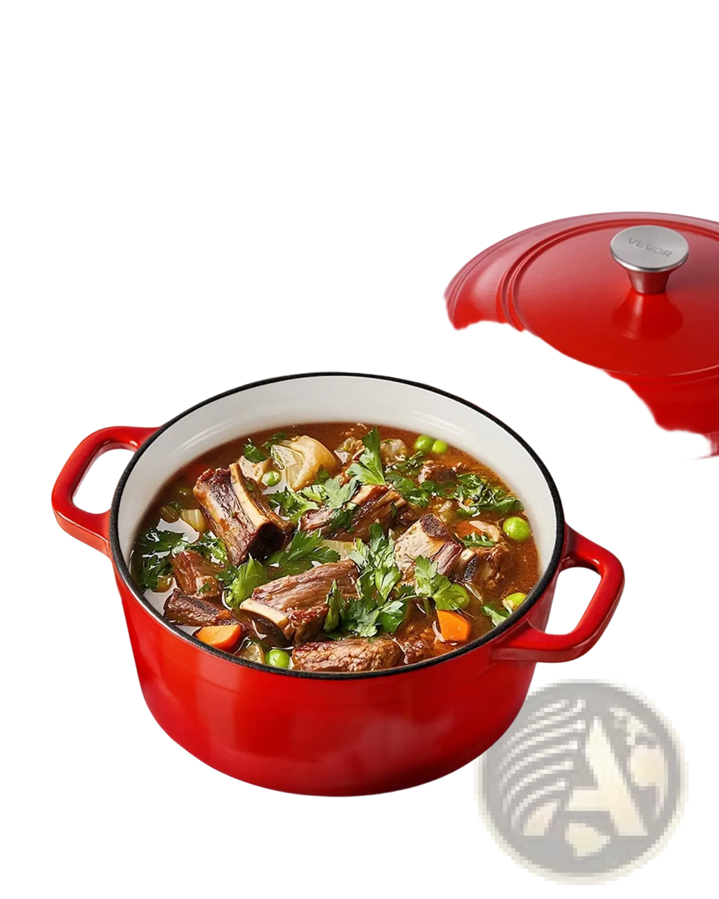 6 qt enameled cast iron dutch oven in red with black rim and silver knob for versatile cookware use