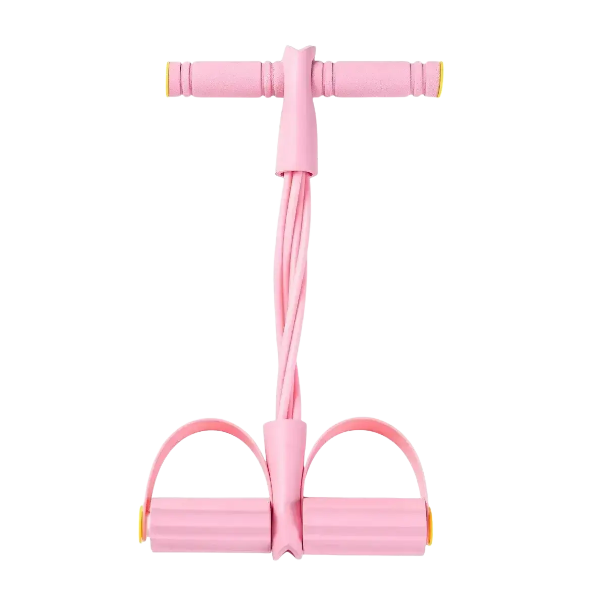 Pink pedal resistance band with t-shaped handle and foot loops for 6-tube pedal resistance fitness equipment