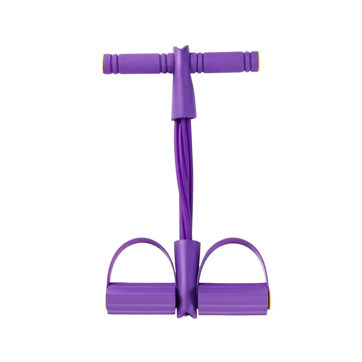 Purple 6-tube pedal resistance band fitness equipment with textured grip handles and foot loops for exercise