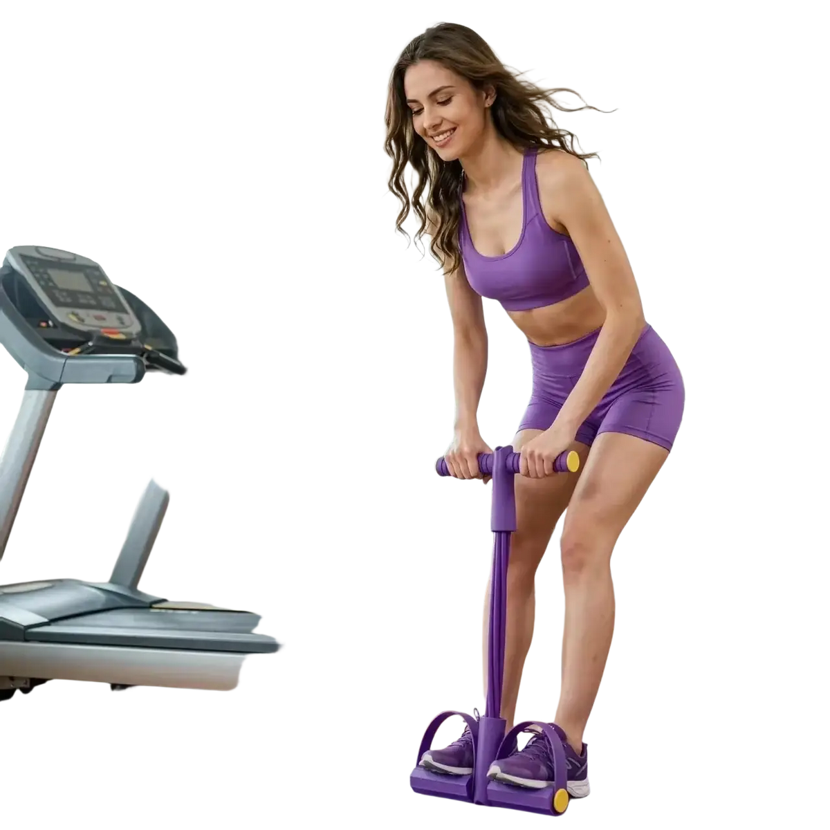 Purple 6-tube pedal resistance band fitness equipment with leg press machine for strength training and exercise