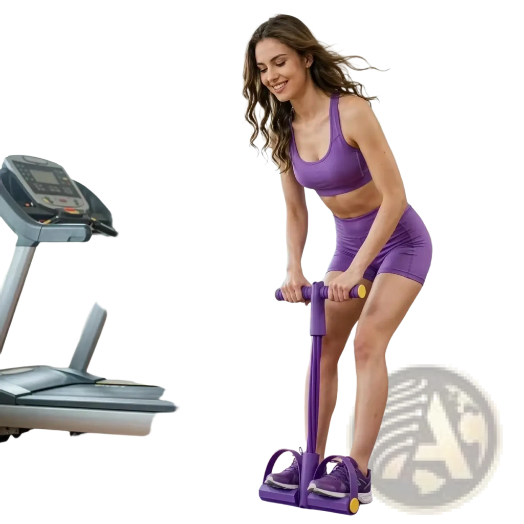 Purple 6-tube pedal resistance band fitness equipment with leg press machine for strength training and exercise