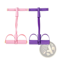 A pair of pink and purple 6-tube pedal resistance band fitness equipment with ergonomic textured grips and adjustable resistance