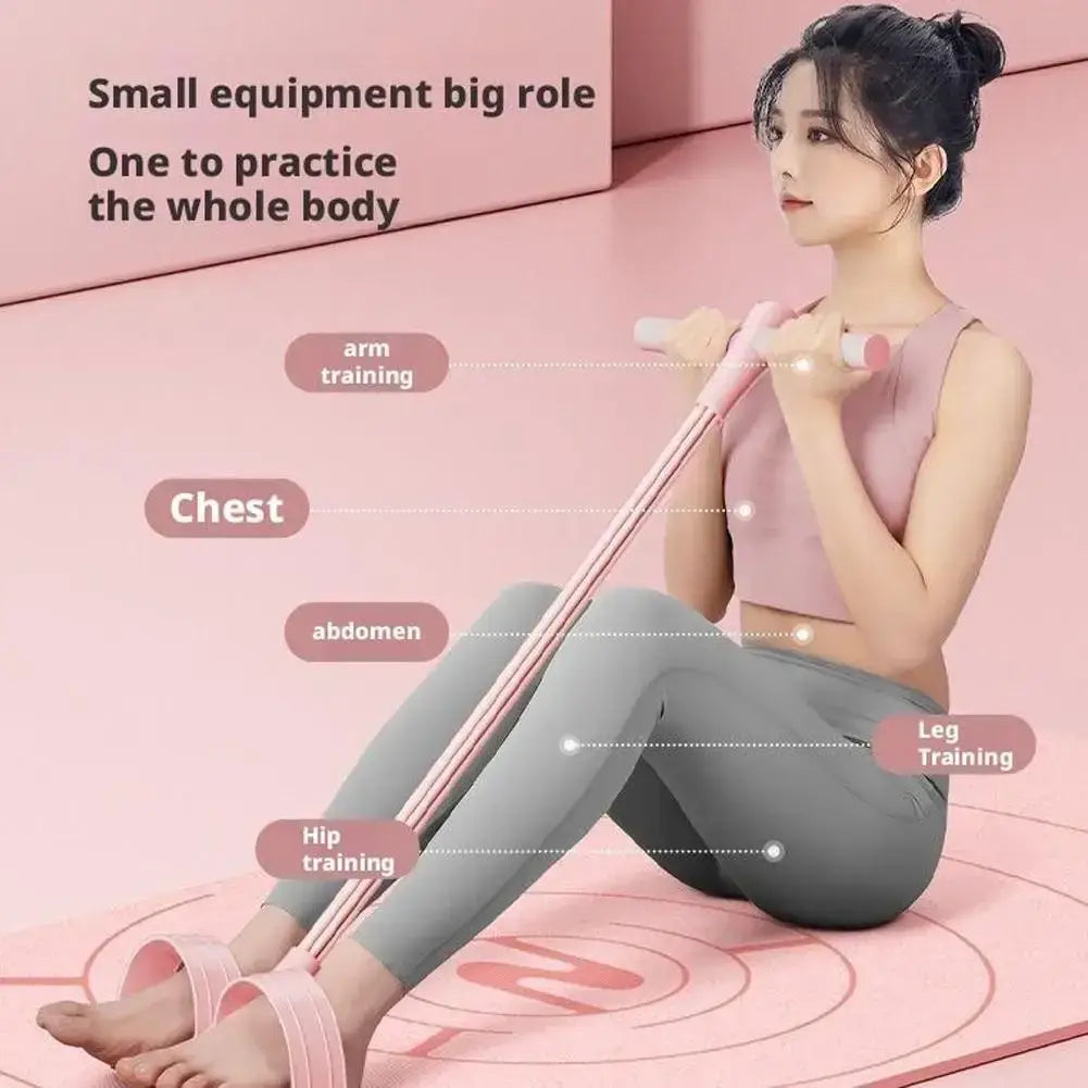 Pink 6 tube resistance band with handles and foot straps for full-body workout and sit up expansion