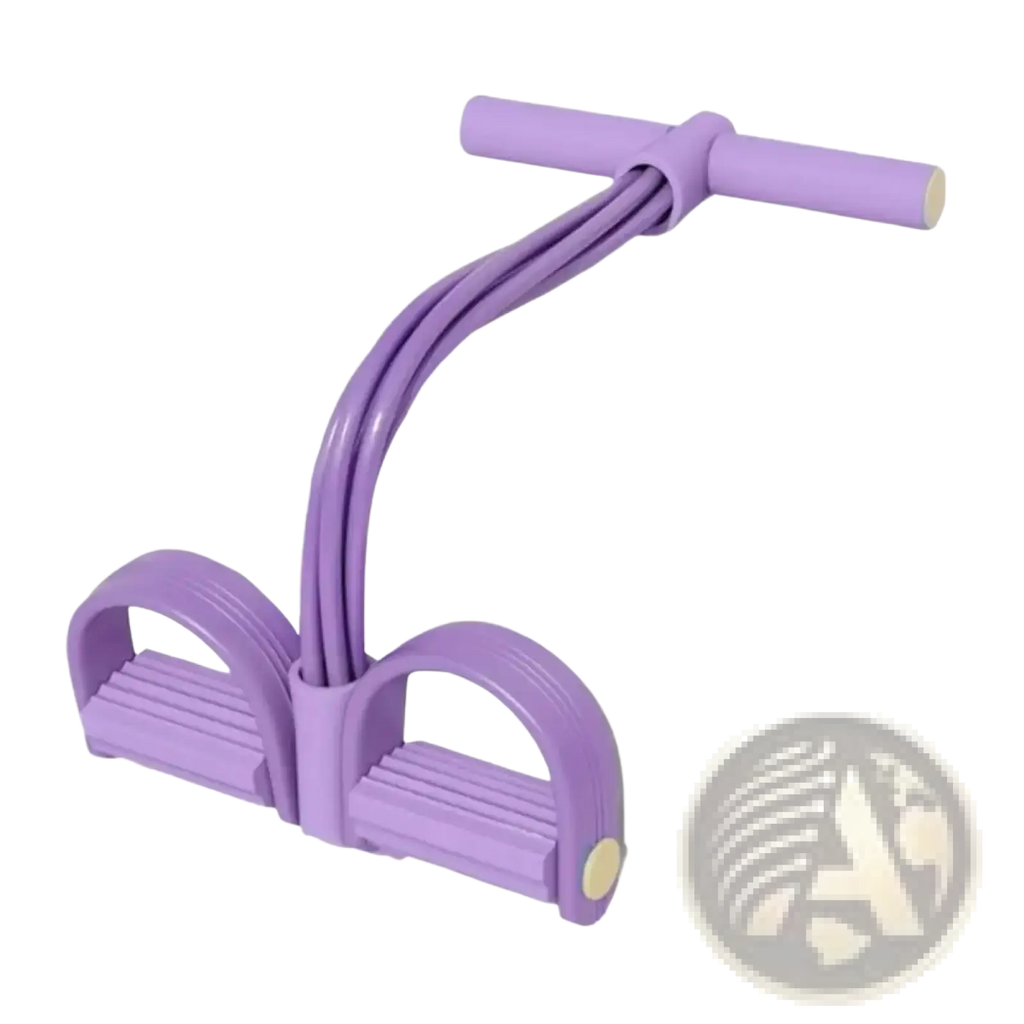 Purple rubber 6 tube resistance band foot pedal sit up expander with padded handles and foot grips