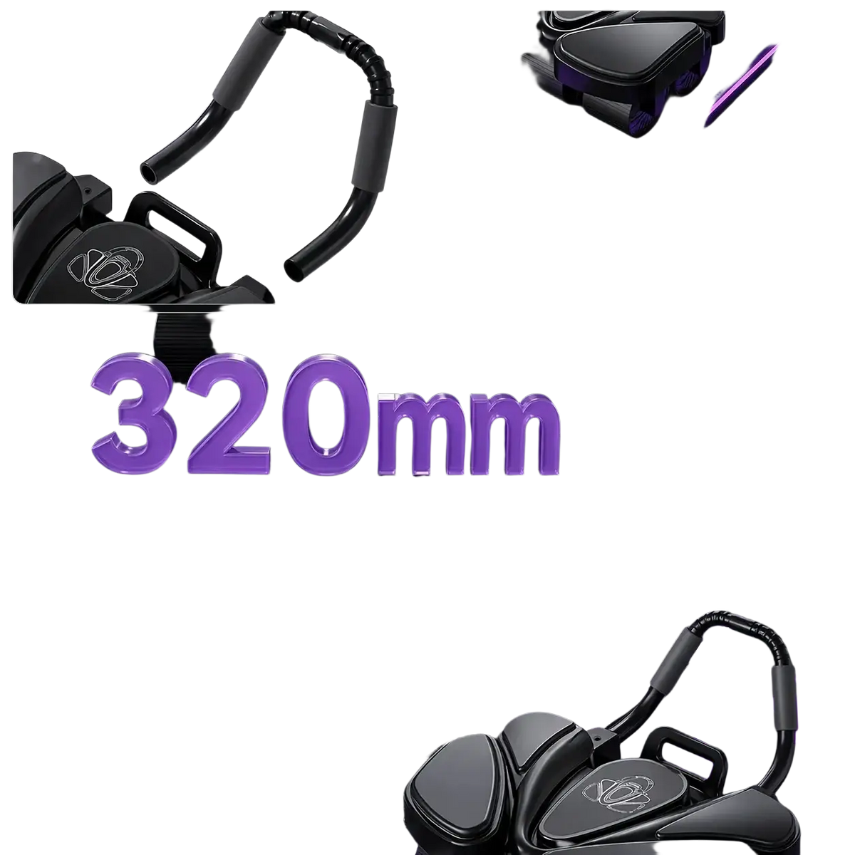 Black and purple 6 wheel ab roller with elbow support and auto rebound assist system for core workouts