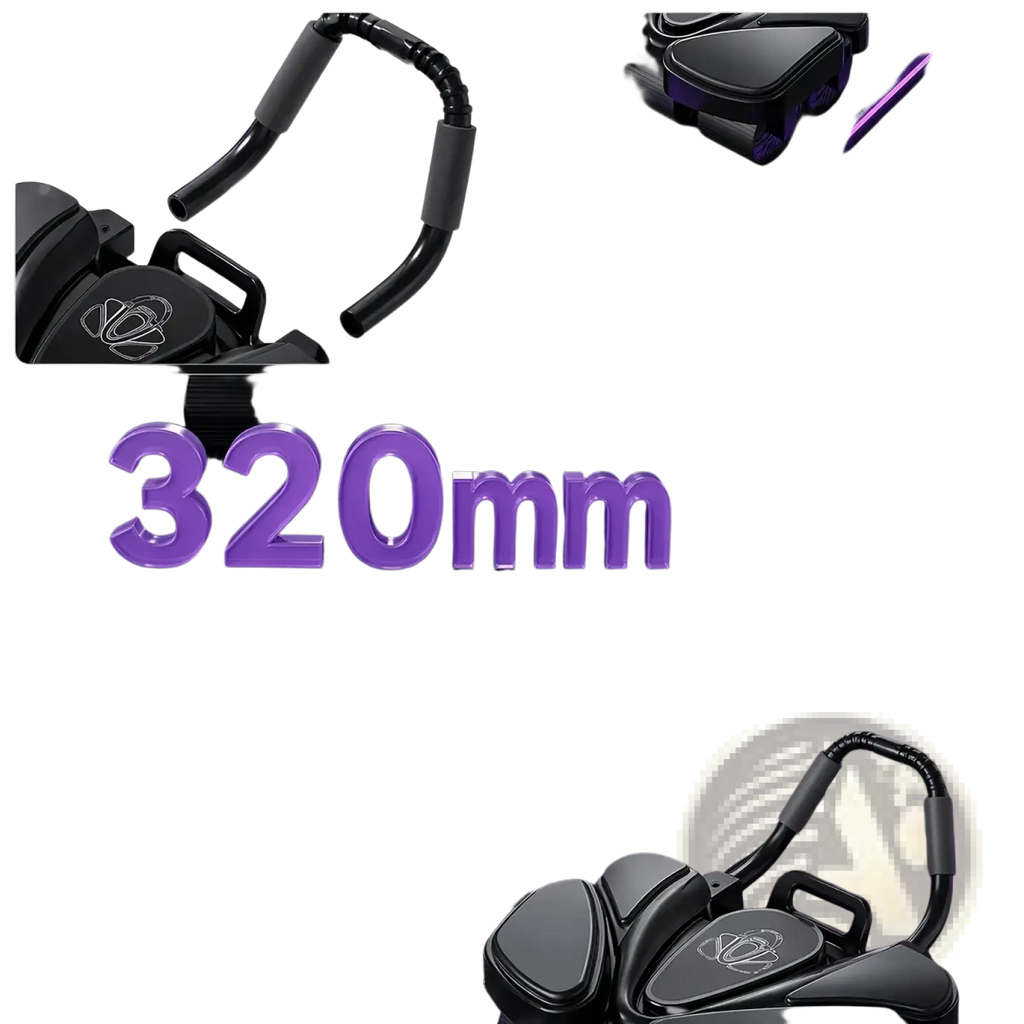 Black and purple 6 wheel ab roller with elbow support and auto rebound assist system for core workouts