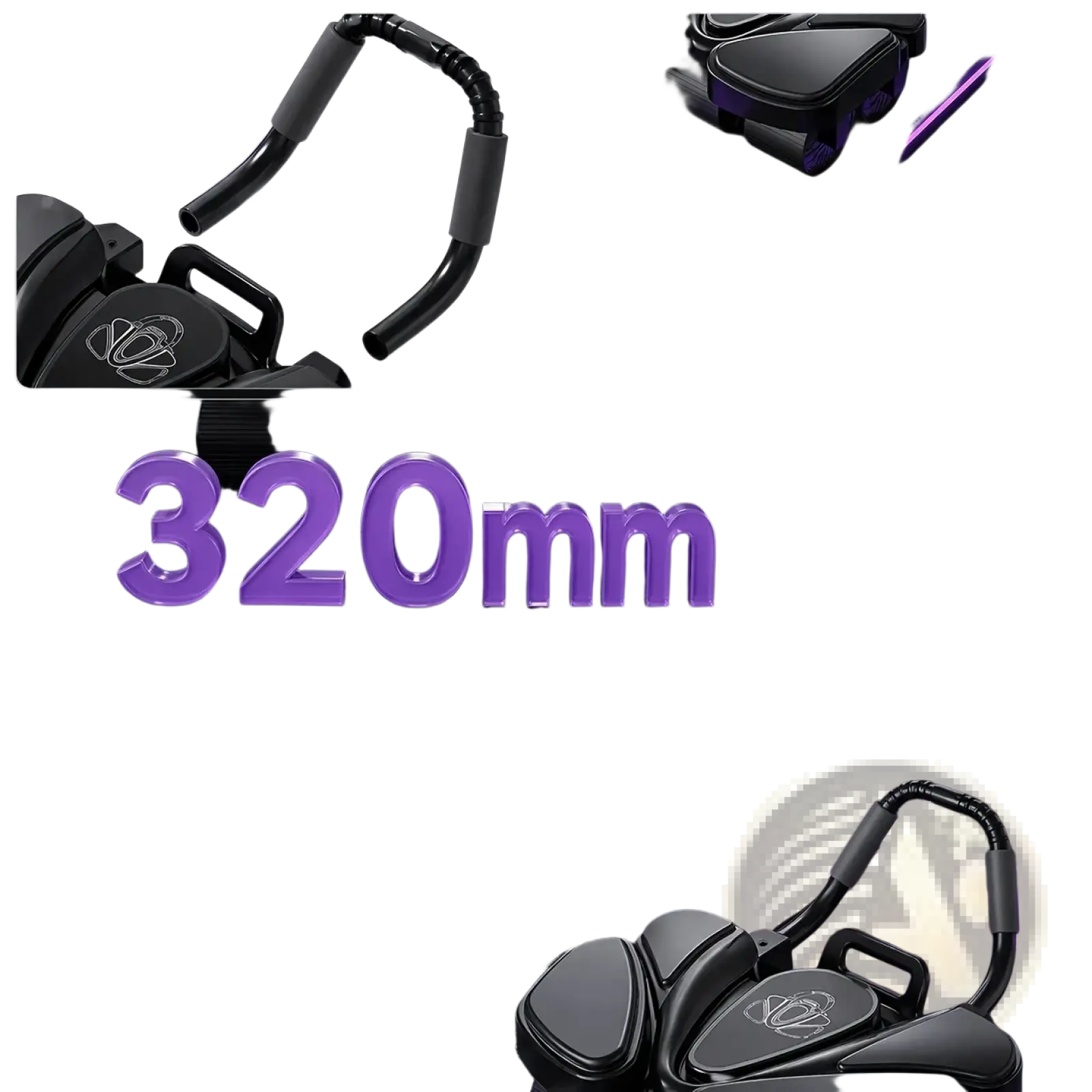 Black and purple 6 wheel ab roller with elbow support and auto rebound assist system for core workouts