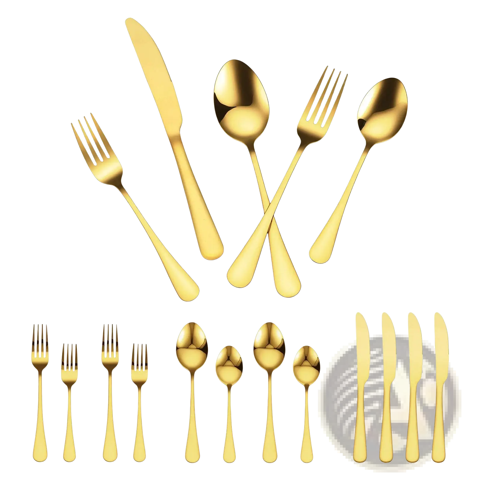 60 piece gold stainless steel flatware set with sleek modern design and polished finish for 12 people