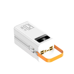 White 60000mah 120w portable power bank with led lantern, orange handle, multiple usb ports, micro input 5v2a product size