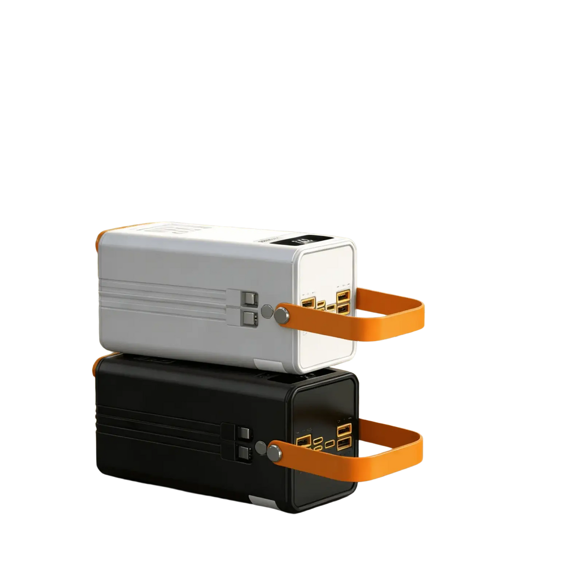 White and black 60000mah 120w portable power bank with led lantern and orange handle featuring micro input 5v2a