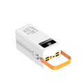 White 60000mah portable power bank with orange handle and multiple usb ports featuring micro input 5v2a fast charging