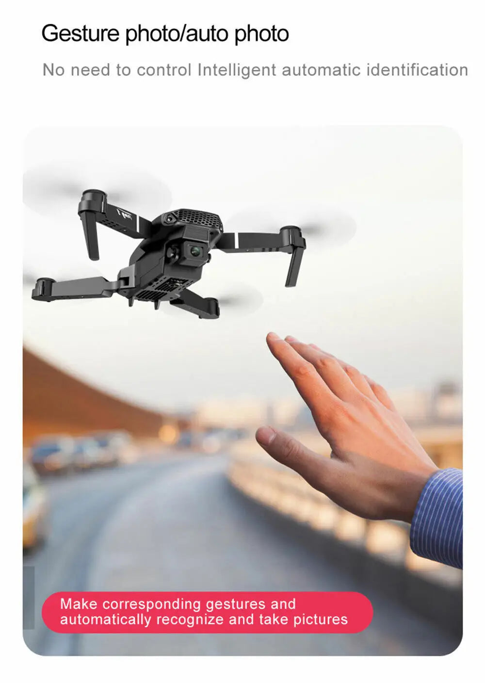 Black foldable quadcopter drone with compact design and front-mounted camera featured in the E88 Pro 4k Dual Camera Foldable FPV drone.