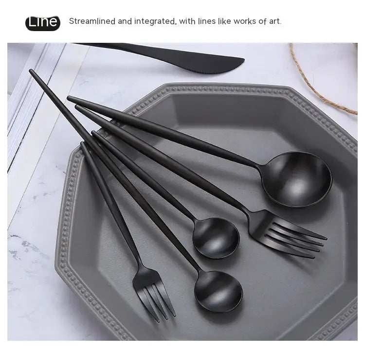 matte black stainless steel cutlery 60 piece tableware set featuring a black matte-finished stainless steel cutlery set with sleek streamlined design
