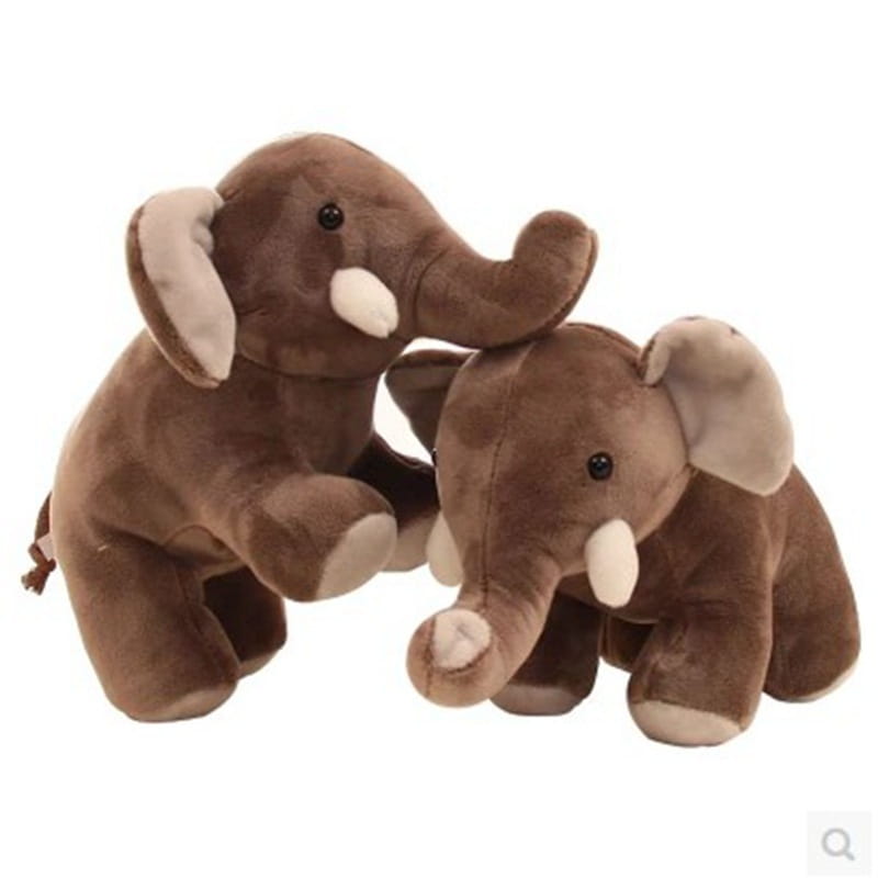 Two plush brown elephant soft stuffed animal dolls 25cm with velvety texture and light beige inner ears and tusks.