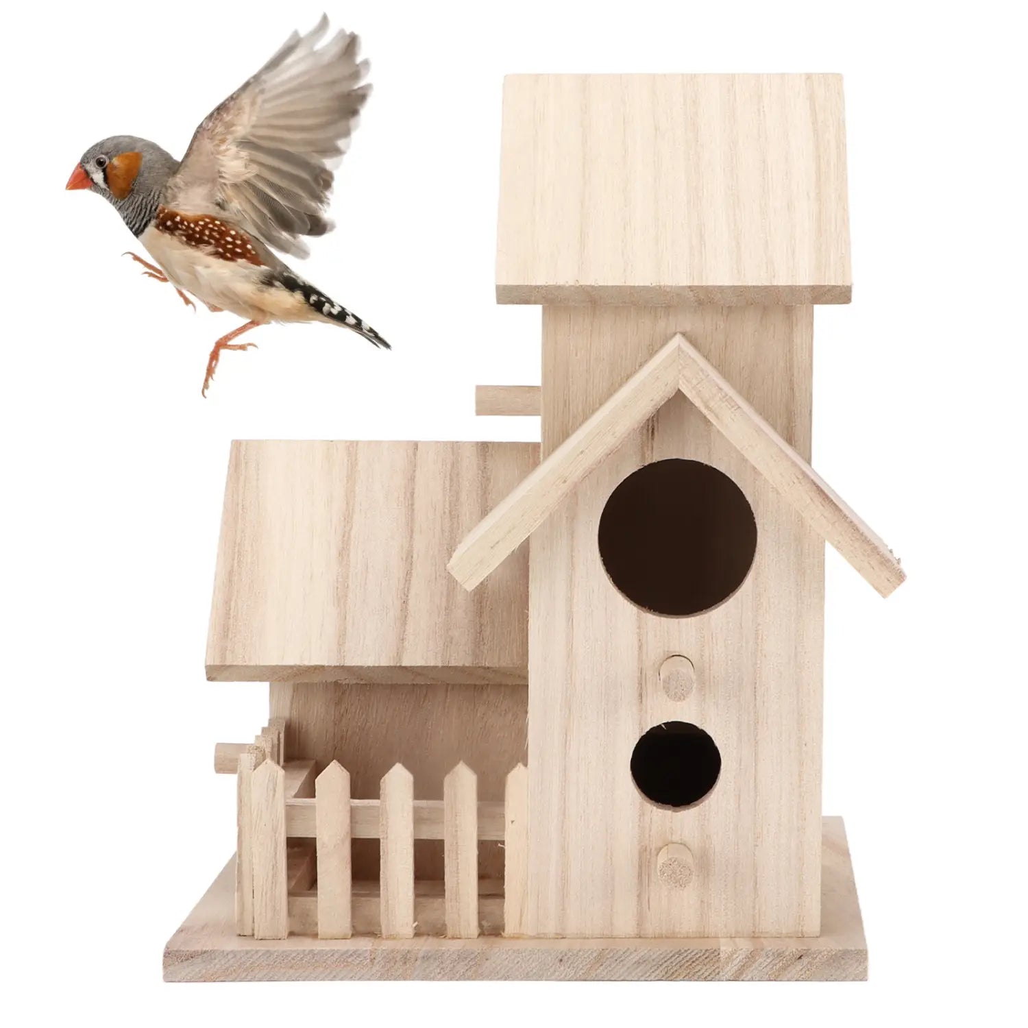 Casa para aves exterior de paulownia, de 3 compartimentos, para nidos en el jardín