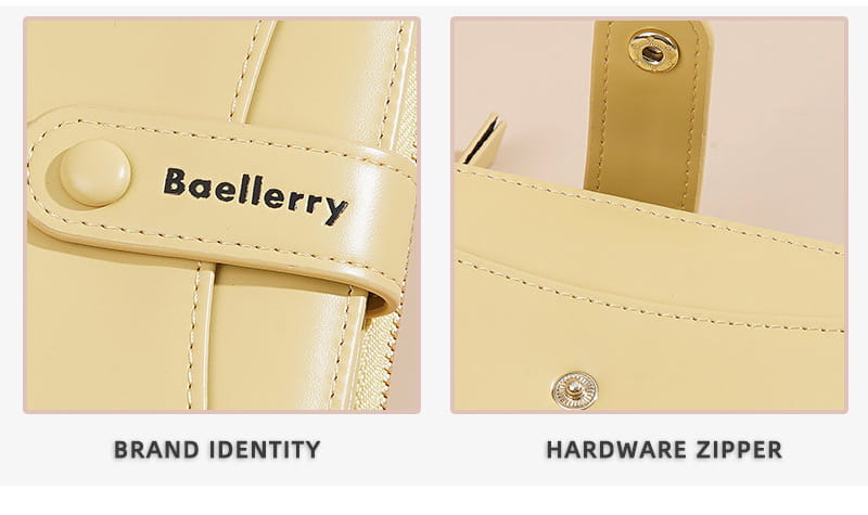 Cartera de mujer Baellerry color beige con acabado liso en cuero PU y cremallera con herrajes metálicos.