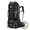 Black and gray 60l hiking backpack with durable fabric, adjustable straps, and multiple compartments for trekking