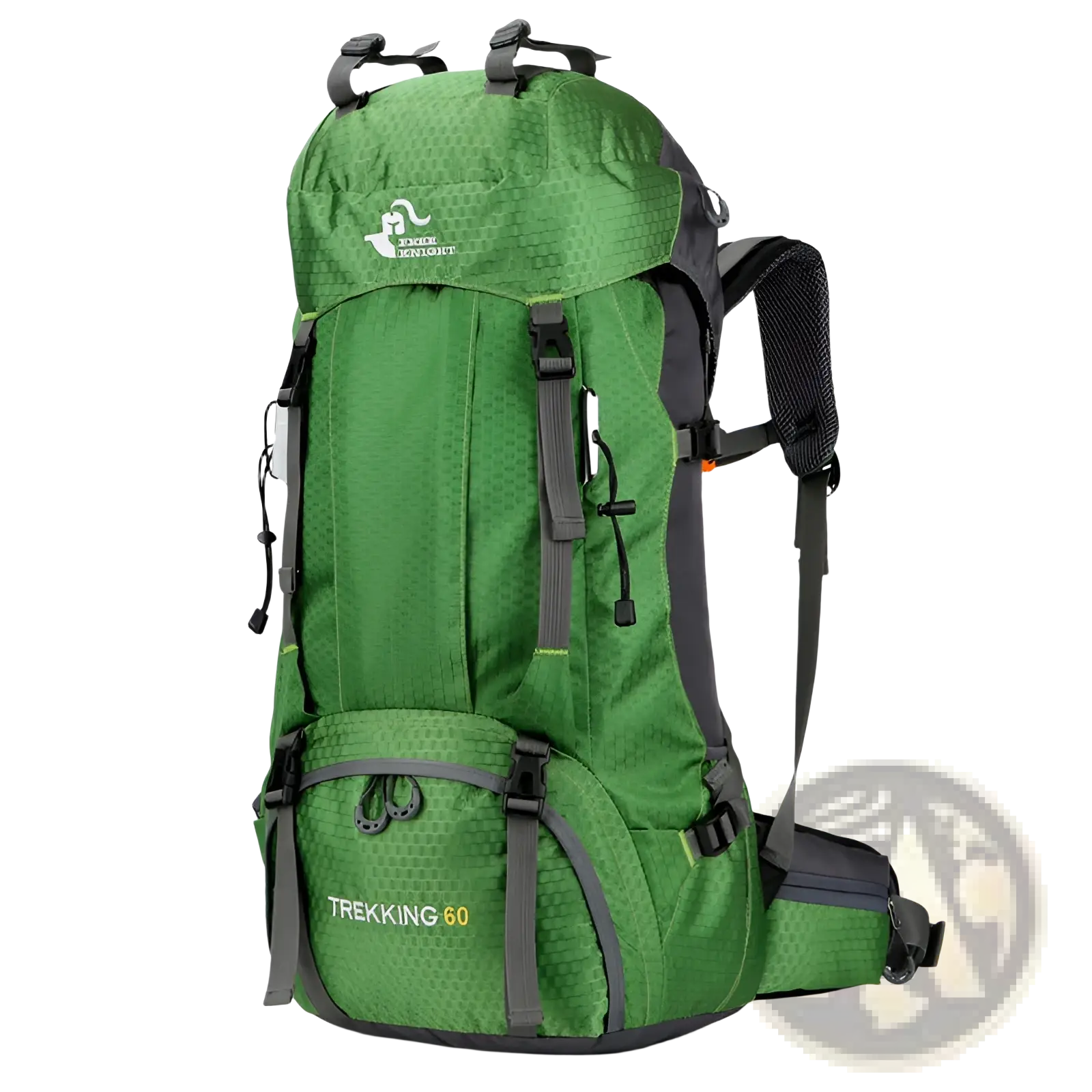 Green and black Free Knight 60l hiking backpack with textured fabric for durable trekking and mountaineering use