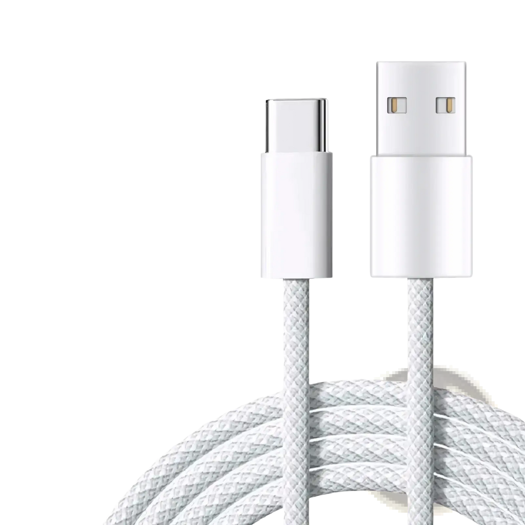 White braided usb-c to lightning fast charging cable with 60w power for iphone 15-16 series devices