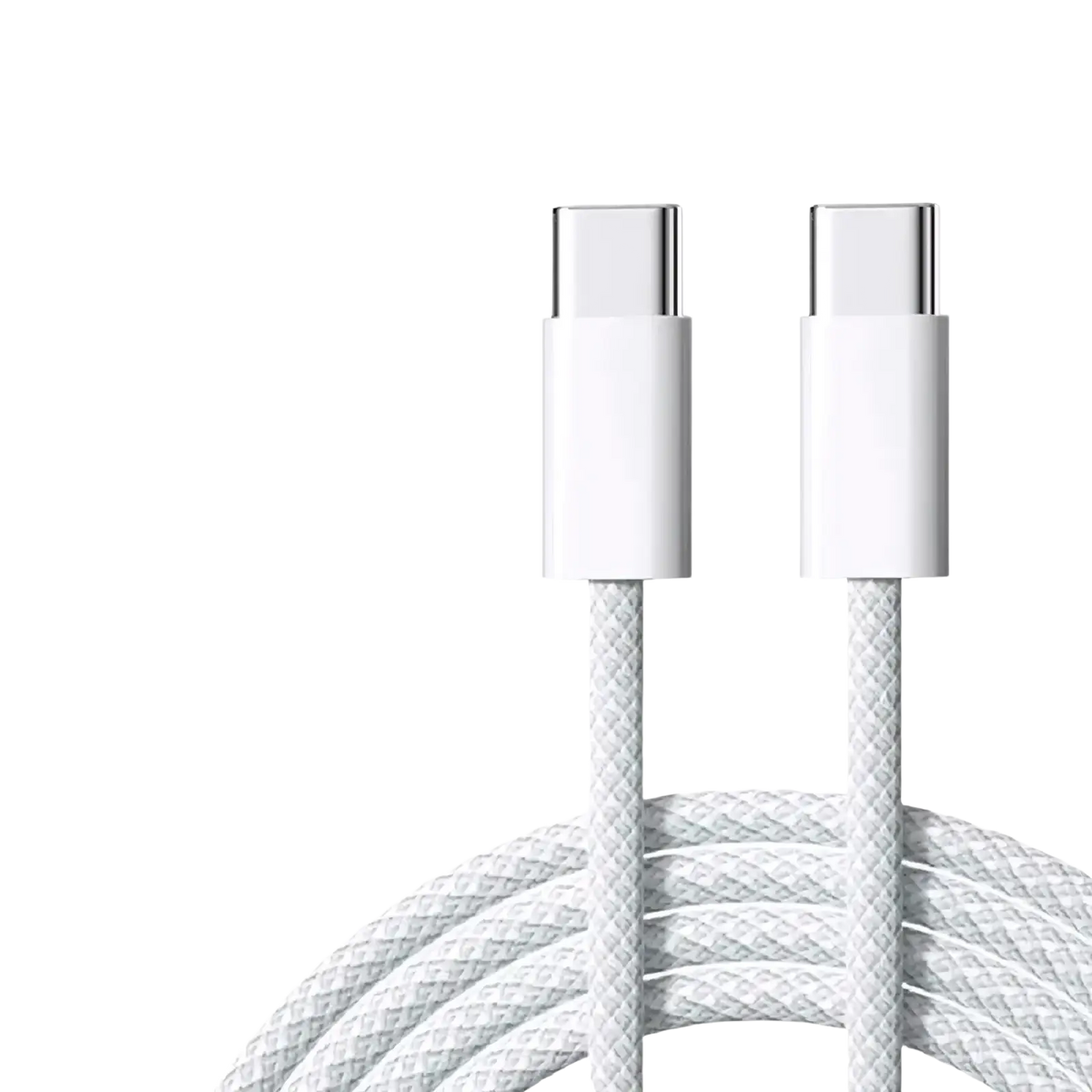 White braided usb-c to usb-c charging cable with 60w fast charging for iphone 15-16 series